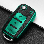 Nahk+TPU auto kaugjuhtimispuldi v&otilde;tmekaane &uuml;mbris Volkswagen VW Bora Polo Tiguan Jetta Passat B5 B6 B7 Golf Beetle jaoks Skoda Octavia jaoks must