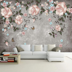 Seinamaal Retro Roosi Lill Viinapuu K&auml;sitsi maalitud Seinamaal 3D Reljeefne Elutoa Televiisor Taust Kodukaunistus Tapeet Lilleline 200 cm(W) x 140 cm(H)