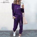 Naiste Spordidress Crewneck Spordi&uuml;likonnad Kevads&uuml;gis vabaaja dressipluusid ja p&uuml;ksid Kaheosalised komplektid 2XL lilla