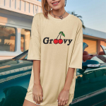 V&auml;rviline Groovy Cherry &Uuml;lem&otilde;&otilde;duline T-s&auml;rk Naljakas Naiste Graafiline T-s&auml;rk S khaki
