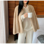 Naaritsa fliisist imitatsiooniga naaritsa karusnahast kasukas naiste v&auml;ikese &uuml;mara kaelaga kasukas komposiitkarusnahast &uuml;hes t&uuml;kis L