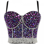 Crystal Rhinestone teemant akr&uuml;&uuml;l kivi p&auml;rlid Camis korsett rinnahoidjad Push Up Crop Naiste karnevaliklubi pidu k&auml;rbitud L lilla