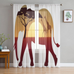 Aafrika maastiku elevant l&auml;bipaistvad kardinad magamistoa elutuppa t&uuml;llkardinad k&ouml;&ouml;giakna jaoks Voile kardinad 135W x 114H(cm)