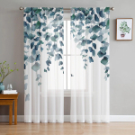 Akvarell taim Lehed L&auml;bipaistvad kardinad elutuppa K&ouml;&ouml;gi akna kardinad Magamistoa t&uuml;ll Voile kardinad 135W x 114H(cm) white
