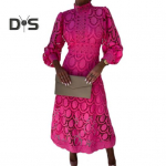 Naiste kleit &Otilde;&otilde;nes pitsiga krae, mullvarrukas, pingul v&ouml;&ouml;koht, l&auml;bipaistev kahekihiline pahkluu pikkus &uuml;hev&auml;rviline OL commute maxi kleit M roosa punane v&auml;rv