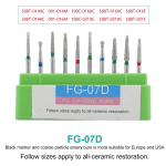 10 tk/karp TOMENTY Dental Diamond Burs puur kiirete k&auml;siinstrumentide hambaravi puurite jaoks FG seeria 1,6 mm hambaravi materjal FG-07D (10pcs)