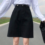 Naiste &uuml;hev&auml;rvilised A-joonega seelikud Naiste suvised teksan&ouml;&ouml;biga k&otilde;rge v&ouml;&ouml;kohaga seelikud T&uuml;drukute vanaaegsed universaalsed t&auml;navar&otilde;ivad vabaaja seelikud XL must