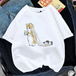 Suvine Kawaii Cat Naiste Prindi Naljakas Suur T-s&auml;rk T&uuml;druk Loom Y2K Mood 3D Prinditud Topid Teev&otilde;re Must Valged Riided L