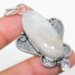 Natural Rainbow Moonstone, White Topaz 925 Sterling Silver Pendant 2.44 m6n45