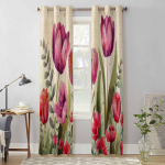 Lillelised tulpilehtedega aknakardinad elutuppa luksuslikud magamistoakardinad k&ouml;&ouml;girulookardinad kardinad 135W x 60H(cm) x1