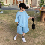 Suvine vabaaja poiste puuvillane lahtise t&auml;hestikuga T-s&auml;rgi topid+l&uuml;hikesed p&uuml;ksid koolilastele dressid, 2-osaline kost&uuml;&uuml;m lastele 2&ndash;14 a. 150 sinine