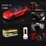 1/24 skaalaga survevalus&otilde;iduk Tesla Model S mudelautole koos laadimisjaamaga kogutav helivalgusm&auml;nguasi 1/24-Size:19*8.2*5.8cm punane