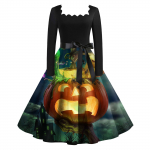 Halloween Print Flare Kleit Naistele Pikkade varrukatega Kleit &Otilde;&otilde;nes pidup&auml;evakleidid L sinine