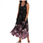 Naiste suvine vabaajaline &uuml;markaelus, tr&uuml;kitud varrukateta ja taskutega kleit XXL