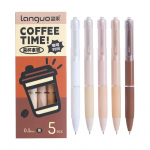 5tk Coffee Time geelpliiatsite komplekt Piimavahuga 0,5 mm Pastandiga musta v&auml;rvi geeltindiga kontorikooli jaoks