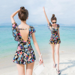 Naiste mood jaapani stiilis ujumiskleit &uuml;hes t&uuml;kis volangidega seljata ujumistrikoo Tummy Control Monokini seksikas kuumaveeallika ujumisriided salendav ujumiskost&uuml;&uuml;m M must