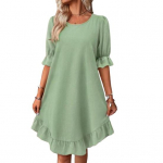 Suures suuruses naiste kleit, keskmiste varrukatega, &uuml;hev&auml;rviline lahtine A-line, suur volang, plaaster O kaelus, pullover, p&otilde;lv XXL heleroheline v&auml;rv