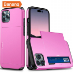 Bananq Slide Card Slot telefoni&uuml;mbris iPhone 11 12 13 14 15 Pro Max Mini XS XR 8 Plus p&otilde;rutuskindla kaardikoti kate jaoks iPhone 15 Pro Max roosa