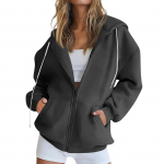 Naiste t&otilde;mblukuga kapuuts, pikkade varrukatega &uuml;lisuur dressipluus fliisist jakk tasku dressipluus jakk L must