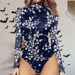 Naiste s&uuml;gis- ja talvine &uuml;hes t&uuml;kis &otilde;huke pikkade varrukatega T-s&auml;rk, poolk&otilde;rge kaelusega vintage Halloweeni tr&uuml;kitud boditopsid XL