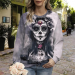 S&uuml;giss&uuml;gis naiste moe kaelusega pikkade varrukatega T-s&auml;rk lahtised riided Kaunitar Skeleton T-s&auml;rk For Girls Street XS