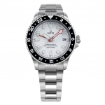 Suhe FreeDiver GMT seeria Sapphire roostevabast terasest valge sihverplaadiga automaatne RTF057 200M meeste k&auml;ekell valge