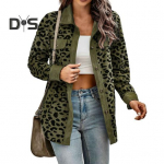 Naiste kevad-s&uuml;gis &otilde;huke s&auml;rk, mantel rev, pikkade varrukatega, &uuml;herealine leopard-lapiv&auml;rv, vabas vormis jakk V&auml;lisr&otilde;ivad XL armee roheline v&auml;rv