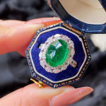 Uus toode, Emerald Turmaline Open Ring Emerald, Luksuslik ovaalne t&auml;is Teemants&otilde;rmus adjustable opening valge kulla v&auml;rv