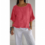 Suvine l&uuml;hikeste varrukatega &uuml;mmargune kaelus, puuvillane linane pluus, vaba &uuml;hev&auml;rviline naiste s&auml;rk XXL