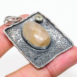Natural Golden Rutile, Citrine Gemstone 925 Sterling Silver Pendant 2.21 r2n64