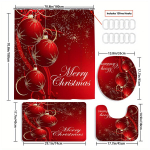 4 tk Luksuslikud j&otilde;ulude pidulikud punased laternad du&scaron;ikardinate komplektid vannitoa jaoks libisemiskindlad vannitoavaibad kaas WC kate vannimatt 4pcs-Full Set