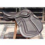 Nahast h&uuml;ppe-/tihedakontaktne, topeltklapiga vahetatava sadulakaarega sadul, suurus 17 , 17,5 , 18 18 inch pruun