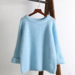 S&uuml;gis- ja talvekampsun &uuml;hev&auml;rviline &uuml;mara kaelusega sviiter, lahtine korea versioon, silmkoeline kampsun, naiste &uuml;ler&otilde;ivad 3XL sinine