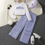 T&uuml;drukute s&uuml;giskost&uuml;&uuml;m 2025 laste r&otilde;ivad kirjaga pikkade varrukatega dressipluus + laia s&auml;&auml;rega kombinesoon moodne 2-osaline komplekt 10Y