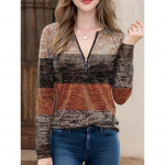 YYFS Naiste mood vabaaja kevade s&uuml;gisv&auml;rvi plokkprintidega pikkade varrukatega V-kaelusega pluusid ja s&auml;rgid S burgundiapunane