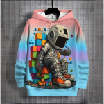 Uus Astronaut Print Meester&otilde;ivad S&uuml;gis-/talvise triibulise m&uuml;tsiga dressipluus vabaaja suures suuruses kapuuts, 2024. aasta moodne pikkade varrukatega topid S