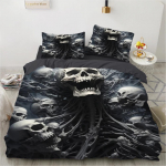 Must Skeleti Voodipesukomplekt Tekikott 3d Kolju Tekikott Gooti Tekikott &Uuml;heinimesevoodi Kuninganna Kuningas &Uuml;hekohaline Suurus Halloween 70x133cm 2pcs