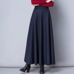 Naiste pikk villane seelik Elegantne k&otilde;rge v&ouml;&ouml;kohaga villased A-l&otilde;ikelised seelikud Naiste vabaaja paksud soojad taskutega maksiseelikud L sinine