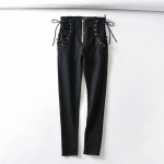 Moodsad elastiksed kitsad pitsn&ouml;&ouml;riga pliiatsp&uuml;ksid Naiste k&otilde;rge v&ouml;&ouml;kohaga skinny teksad XS must