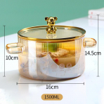 Paksendatud k&otilde;rge boorisisaldusega r&auml;ni klaasist kastrul l&auml;bipaistev keedupott, supipott, soojendus Kahe k&auml;epidemega kastrul koos kaanega k&uuml;psetusvahenditega 1500ML