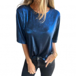 Naiste Suvine Top &Uuml;mar Kaelus L&uuml;hikeste Varrukatega Pullover Pluus L&auml;ikiv Pind &Uuml;hev&auml;rviline 2XL tumesinine v&auml;rv