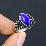 Natural Lapis Lazuli Gemstone Handmade 925 Sterling Silver Ring Size 8 p4c29