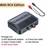 NFC Bluetooth 5.3 helivastuv&otilde;tja RCA 3,5 mm AUX juhtmevaba USB-adapter mikrofoni toega U-ketta/TF-kaardi m&auml;ngimiseks autokomplekti k&otilde;lari jaoks With RCA Edition