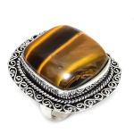 Natural Tiger Eye Gemstone Handmade 925 Sterling Silver Jewelry Ring Size 9 r6j89