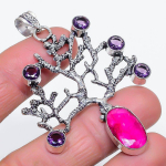 Natural Ruby(Simulated), Amethyst 925 Sterling Silver Jewelry Pendant 2.68 z5w91