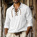 Meeste linased s&auml;rgid, pikkade varrukatega pits, V-kaelusega vabaaja pluus Kevad-suvi &otilde;hukesed ees T-s&auml;rgid Hingavad meeste riided L valge