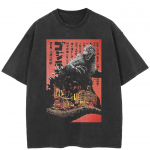 Streetwear Jaapani Godzilla graafiline T-s&auml;rk Puuvill Pestud Must T-s&auml;rk Unisex &Uuml;laosad T-s&auml;rgid Suvine L&uuml;hikeste Varrukatega T-s&auml;rk L