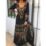 Uus naiste avar, &uuml;mara kaelusega kleit Vintage Print pikkade varrukatega vabaaja maksikleit Elegantne naiste rannakleit Boheemlaslik peokleit 2XL