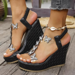 Rhinestone liblikaga kiilkontsaga sandaalid naistele l&auml;bipaistvad PVC k&otilde;rge kontsaga platvormsandaalid naiste suvine mood kristall rannajalatsid 35 must