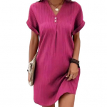 Naiste suvine kleit V-kaelusega, n&ouml;&ouml;biga, l&uuml;hikeste varrukatega, vaba &uuml;hev&auml;rviline pullover, igap&auml;evaseks kandmiseks m&otilde;eldud minikleit S roosa punane v&auml;rv